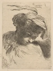 Młody mężczyzna patrzący w dół w prawo, z serii Małe głowy w Oriental Headdr..., ca. 1645-50.