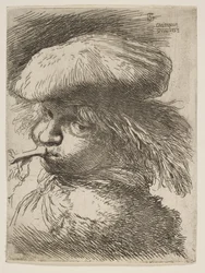 Młody mężczyzna z trąbką zwróconą w lewo, z cyklu Małe głowy w orientalnym..., ca. 1645-1650.