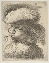 Młody mężczyzna z trąbką zwróconą w lewo, z cyklu Małe głowy w orientalnym..., ca. 1645-1650.