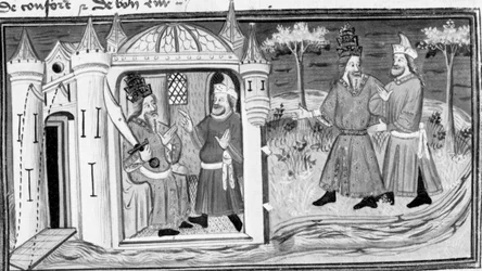 Dekameron, Melchizedek opowiada Saladynowi przypowieść o trzech pierścieniach; dwaj mężczyźni zostają przyjaciółmi. Pierwszy dzień, opowiadanie 3.