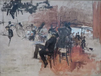 Scena w kawiarni autorstwa Giovanniego Boldiniego, ok. 1887, olej na panelu, Kalifornijski Pałac Legii Honorowej