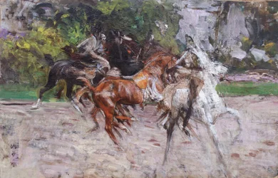 Konie w Bois de Boulogne, ok. 1885 (olej na płycie)