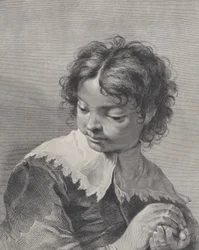 Chłopiec z koronkowym kołnierzykiem trzymający w rękach owoc, 1743.