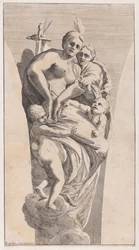 Studiuj pendentyfikację przedstawiającą Sprawiedliwość i Miłosierdzie, 1630-50.