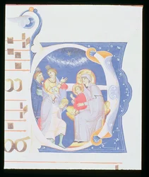 Ms 561 f.37r Historyczny inicjał „O” przedstawiający Pokłon Trzech Króli, z graduału z klasztoru San Jacopo di Ripoli, początek XIV wieku