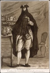 Mężczyzna w masce pijący kawę Le Masque au Caffé, 1775.