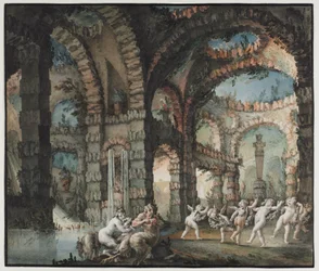 Rodzina satyrów z tańczącymi cherubinami, ok. 1775-76 (akwarela i praca pędzlem z grafitem i gwaszem)