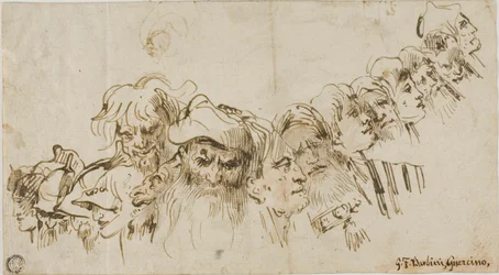 Szkice męskich głów (recto); królowa i paź (verso)