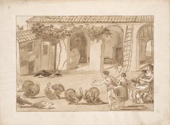 Indyki na weneckim podwórzu, trzeci rysunek w Tiepolo