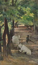 Aleja z wołami i łamaczami kamieni, ok. 1875 (olej na płótnie)