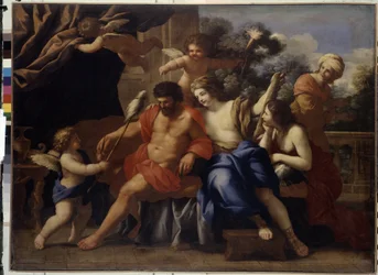 Herkules i Omphale (Herkules i Omphale). Obraz Giovanniego Francesco Romanelli (1610-1662), olej na płótnie, ok. 1650 r. Sztuka włoska