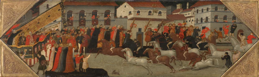 Panel z Cassone: Wyścig Palio na ulicach Florencji