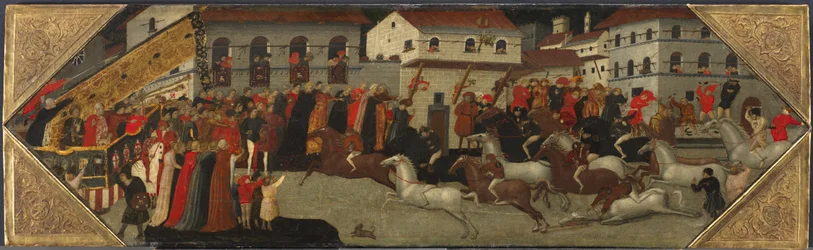 Panel z Cassone: Wyścig Palio na ulicach Florencji, 1418