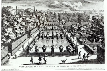 Stawy rybne w Villa dEste, Tivoli, z Le Fontane Giovanniego Battisty Faldy (ok. 1648-1787), wydane przez 1689