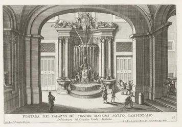 Fontein in de binnenplaats van het Palazzo Massimo di Rignano te Rome Fontanna w Palazzo de Signori Massimi pod Campidoglio (tytuł na obiekcie) Fontanny w pałacach i ogrodach Rzymu (tytuł serii) Fonteinen in de paleizen en tuinen van Rome (poważne