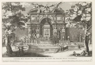 Fontein spotkał hydraulisch orgel w de tuinen van de Villa d