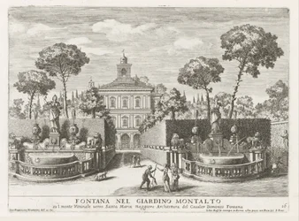 Fontanny w ogrodach Villa Montalto Negroni w Rzymie - Fontana nel giardino Montalto (...) (tytuł na obiekcie) - Le fontane ne palazzi e ne giardini di Roma (tytuł serii) - Fontanny w pałacach i ogrodach Rzymu (tytuł serii)