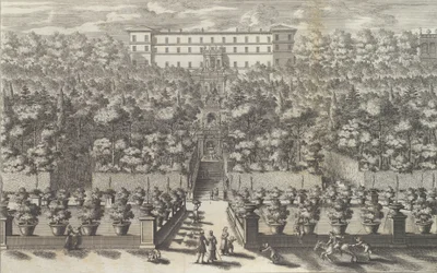 Widok na Pałac z Piętra Ogrodu z fontannami ..., 1691 lub później.