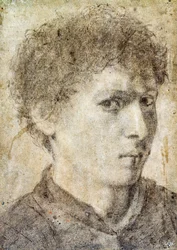 Głowa młodego chłopca, rysunek Giana Girolama Savolda (ok. 1480-1548), czarny ołówek i biała kreda, Włochy