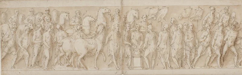 Pojmane kobiety są zabierane (koniec LXXIII); parada ratowników (LXXIV); Marcus Aurelius składa ofiary na ołtarzu (LXXV); Marek Aureliusz ogląda atak (początek LXXVI)