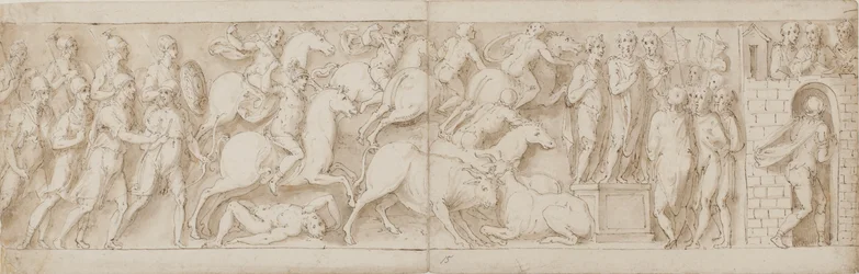łucznicy rzymscy (?), szturm rzymscy (XCIX); Marek Aureliusz zwracający się do swoich strażników (C); Marek Aureliusz otrzymuje ostrzeżenie (CI)