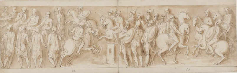 Sarmaci przed soborem cesarskim (koniec LXII, początek LXIII); otoczony przez strażników Marek Aureliusz i Pompejusz na koniach oglądają potyczkę (XC); Szlachta niemiecka niosąca wiadomość (do połowy XCI)