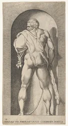 Ilustracja 15: Herkules stojący w niszy, ubrany w lwią skórę i trzymający maczugę, oglądany od..., 1526.
