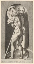 Ilustracja 1: Saturn w niszy pożerający syna, stojący przed kosą, z serii m..., 1526.