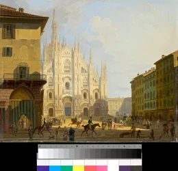 Widok na Piazza Duomo w Mediolanie, Włochy (Plac Katedralny w Mediolanie) Obraz Giovanniego Migliary (1785-1837) 1828 Kolekcja prywatna