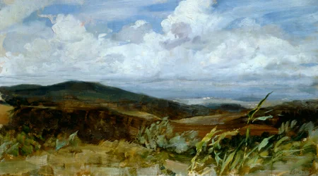 Pejzaż – Giovanni Muzzioli (1854-1894), olej na płótnie, 39x68 cm