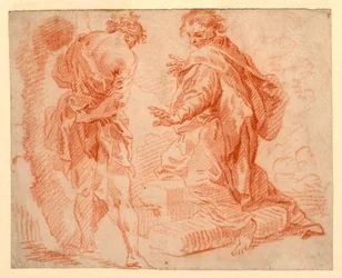 Rysunek, postacie stojące i szyjące, 1735-1740