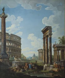 Capriccio z figurami wśród rzymskich ruin, w tym Łuku Konstantyna i Panteonu