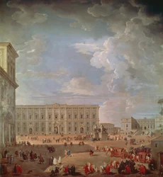 Widok na Kwirynale i Piazza di Monte Cavallo, Giovanni Paolo Pannini (1691-1765), olej na płótnie, 270x254 cm