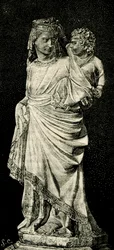 Madonna z Dzieciątkiem, posąg Giovanniego Pisano (ok. 1240-ok. 1320), katedra w Prato, Toskania, Włochy, drzeworyt z Le cento citta d