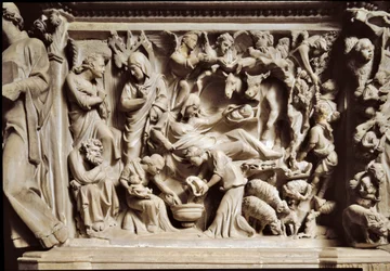 Zwiastowanie i Narodzenie Pańskie. Wysoki relief rzeźbiony w marmurze