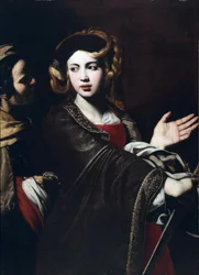 Judyta z głową Holofernesa autorstwa Ricca, Giovanniego (1603-ok. 1656). Olej na płótnie, format : 103x76, ok. 1637-1640, Muzeum Diecezjalne, Salerno