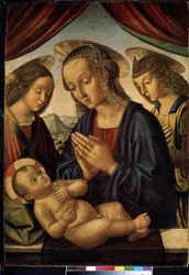 Dziewica i dziecko z aniołami (tempera na panelu)
