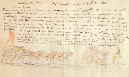 Szkic do procesji na Święto Cielęca Coira, autorstwa Giovanniego Segantiniego (1858-1899)