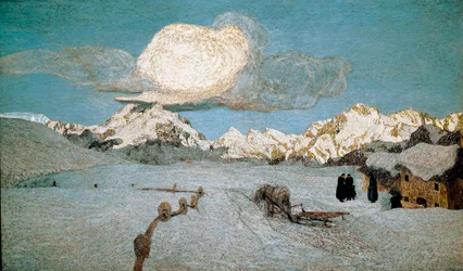 Tryptyk natury lub Engadyny: „Śmierć” Obraz Giovanniego Segantiniego (1858-1899) 1896-1899 Nd. 192x320 cm Saint Moritz, Muzeum Segantini