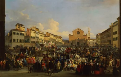 Piazza Santa Croce we Florencji podczas karnawału