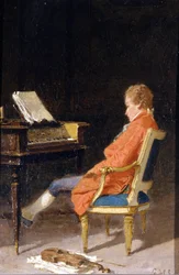 Portret Wolfganga Amadeusza Mozarta przy fortepianie