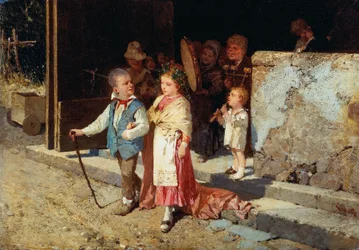 Młode małżeństwo, Giovanni Del Re (1829-1919), olej na desce, 23x33 cm