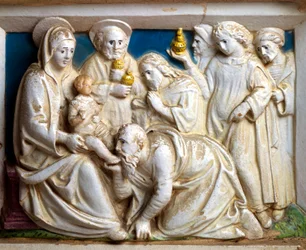 Adoracja Trzech Króli, fragment Predelli Sądu Ostatecznego, Giovanni Della Robbia (1469-1529), kościół San Girolamo w Volterra, Toskania