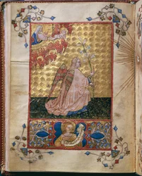 Włochy, Zwiastowanie: Anioł z lilią, miniatura Giovanniego di Benedetto da Como, z Officium Beatae Mariae Virginis Alberto de Porcelis
