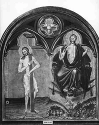 Chrystus cierpiący i Chrystus triumfujący (tempera na panelu) (zdjęcie czarno-białe)
