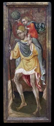 Święty Krzysztof niosący na ramionach Jezusa Chrystusa. Obraz Giovanniego Di Paolo Di Grazia (Giovanni dal Poggio