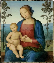 Dziewica z Dzieciątkiem (Madonna z Dzieciątkiem) - Obraz Lo Spagna (Giovanni di Pietro) (1450-1528), olej na desce (36,8x31,4 cm), renesans włoski - kolekcja prywatna