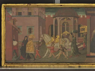 Opowieść o Trajanie i wdowie, detal panelu z cassone, ok. 1450 (tempera na panelu)