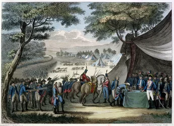 Pacyfikacja Wandei przez generała Hoche (1768-97) 20 kwietnia 1795 (kolor grawerowany)