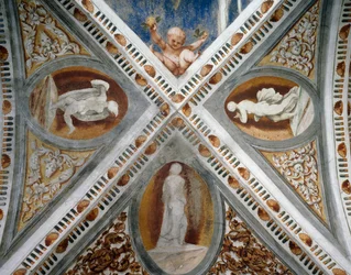 Mozaikowe nisze i posągi, Fragment fresków Girolamo Romanino (ok. 1484-po 1559), na zlecenie Bernardo Clesio
